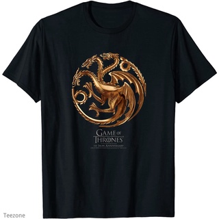 เสื้อยืดคอกลม แขนสั้น ผ้าฝ้าย พิมพ์ลายโลโก้มังกร Game Of Thrones Iron Anniversary แฟชั่นฤดูร้อน&lt;2022&gt;