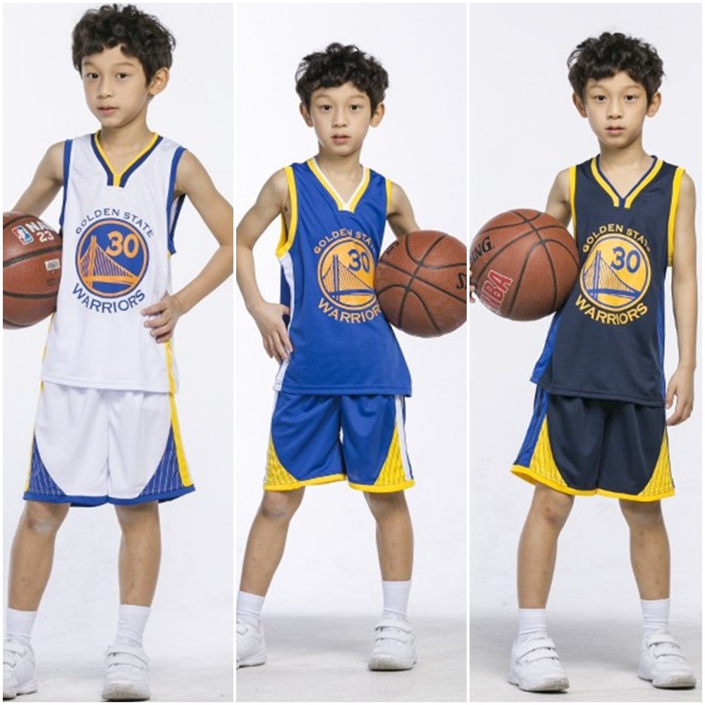 ชุดกีฬาบาสเด็กโต golden state สีขาว / น้ำเงิน / กรม
