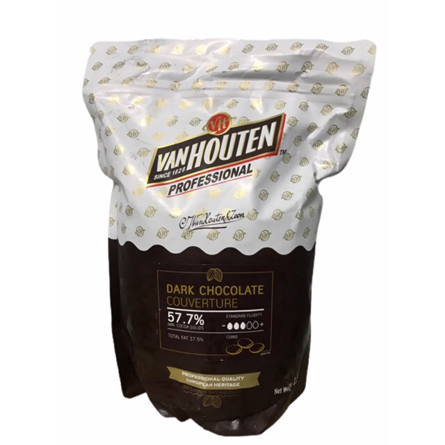 Van Houten Dark Chocolate 57.7%  ขนาด 1.5 Kg ละลายทำบราวนี่อร่อย