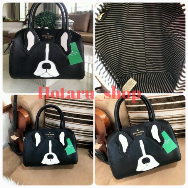 Kate Spade Women's Factory Ma Cherie Antoine French Bulldog Satchel Bag กระเป๋าถือหรือสะพายหนัง Saff