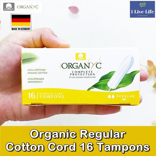 ผ้าอนามัยแบบสอด 16 ชิ้น ออแกนิก Organic Regular Cotton Cord 16 Tampons - Organyc สำหรับวันมาน้อย ขนาดเล็กกระทัดรัด