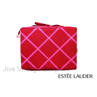 กระเป๋าเครื่องสำอางค์ ใบใหญ่มาก Estee Lauder สีแดงอมชมพู ลายกราฟฟิค น่ารัก จากตู้ญี่ปุ่นืสภพาใหม่ ยังไม่ผ่านการใช้งาน