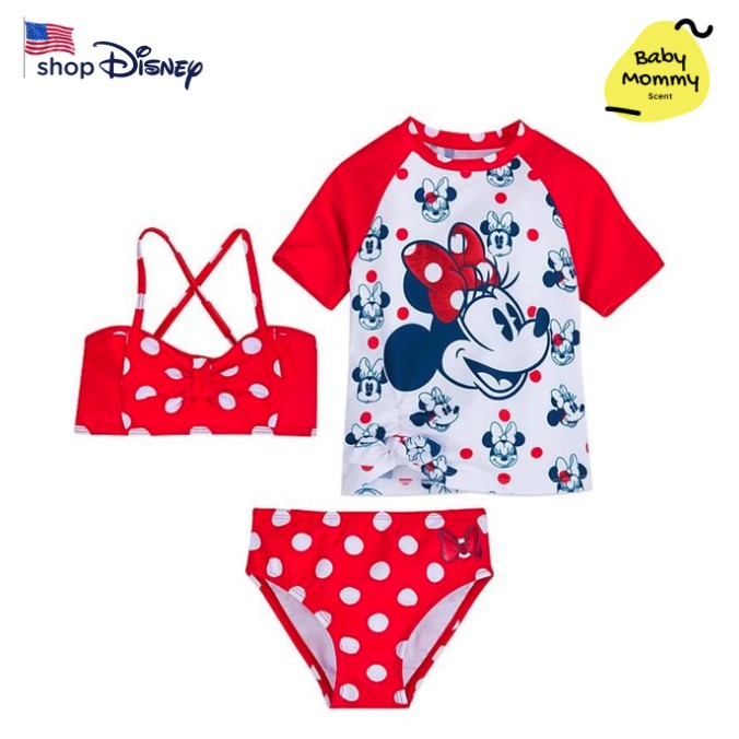ชุดว่ายน้ำมินนี่เมาส์ ดีสนีย์ Minnie Mouse Red Polka Dot Deluxe Swimsuit Set for Girls