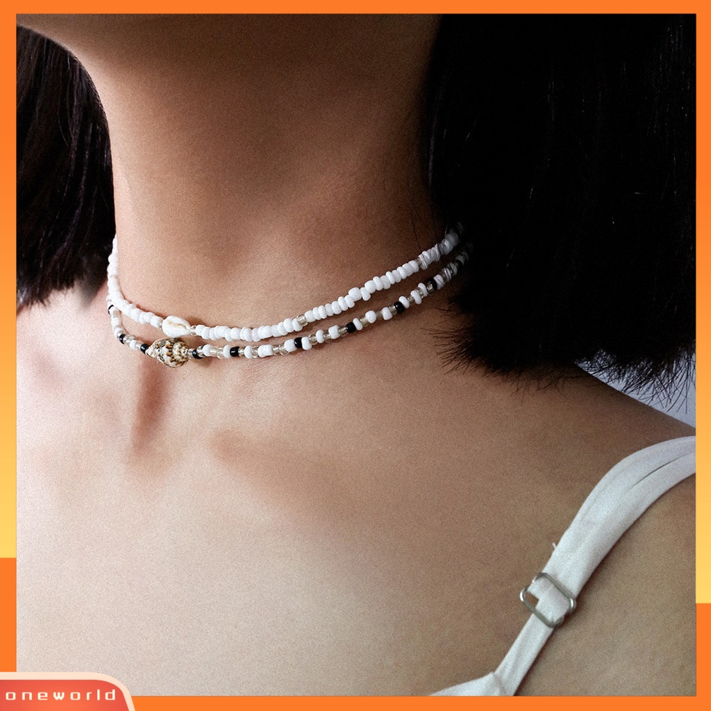 |Oneor| 2 ชิ้น สร้อยคอผู้หญิง ลูกปัดหอยสังข์ จี้สองชั้น ปรับได้ สร้อยคอโช้กเกอร์ สําหรับสวมใส่ทุกวัน