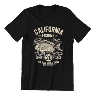 ROUNDคอลูกเรือNeckเสื้อยืดลําลอง แขนสั้น พิมพ์ลาย California Fishing สําหรับผู้ชาย-4XL