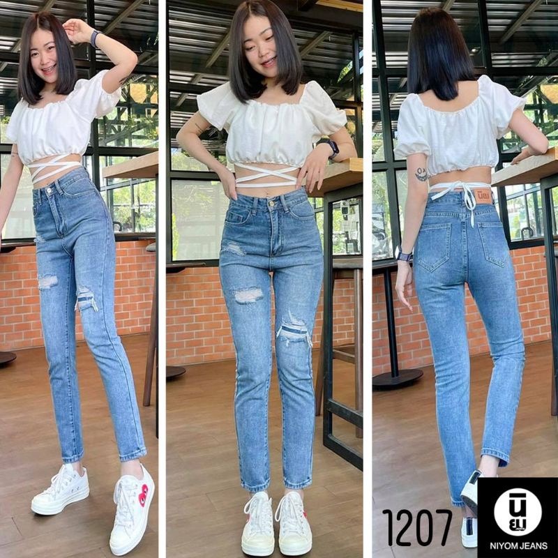 🌟นิยมยีนส์🌟 รุ่น 1207👖 กางเกงยีนส์ผู้หญิง👧 เอวสูง กระชับสรีระ-เก็บเอว