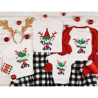 Christmas Deer Family Matching Mom Dad Sister Brother T-shirt  Xmas Family Set  Baby Cotton Romper Christmas Tee 471