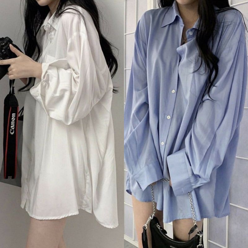Grace_chili 637 เสื้อเชิ้ตคอปก เชิ้ตโอเวอร์ไซส์ สินค้าฟรีไซส์