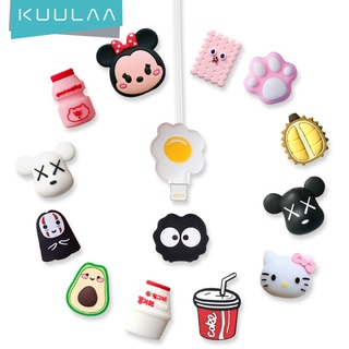 Kuulaa ตัวถนอมสายชาร์จ USB รูปการ์ตูนสัตว์น่ารัก สุ่มสี สําหรับตกแต่งโทรศัพท์มือถือ