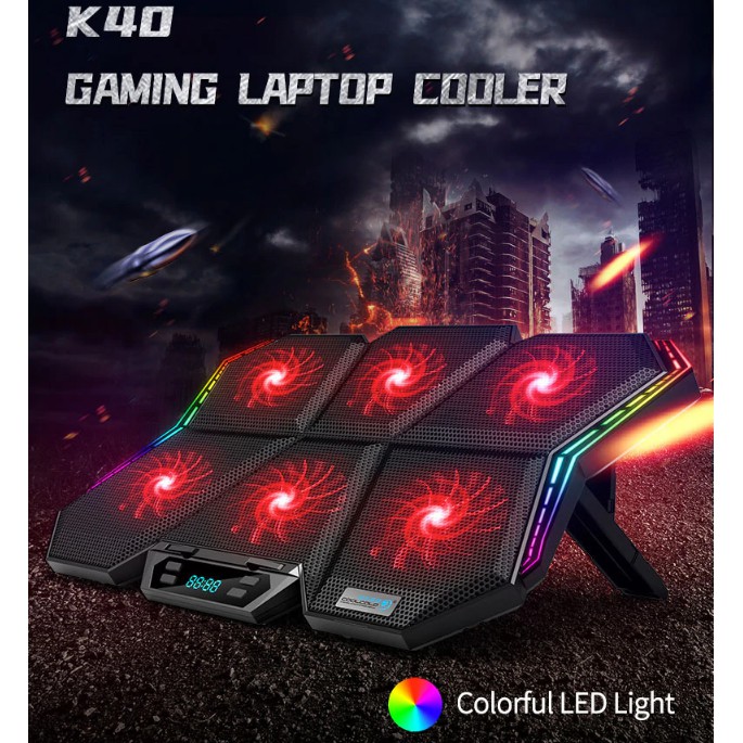 Coolcold K40 Gaming RGB แล็ปท็อป Cooler 12 "-17 "หน้าจอ LED Notebook Pad Stand 6 พัดลมหม้อน้ํา USB