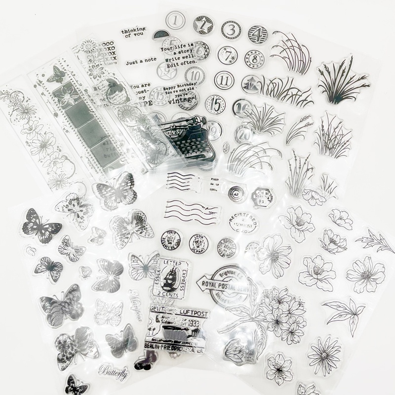 Vintage โปร่งใสแสตมป์พืชวันที่ตัวอักษรผีเสื้อดอกไม้ DIY อัลบั้ม Scrapbooking ซิลิกาเจลแสตมป์ Journal Scrapbooking เครื่องมือ