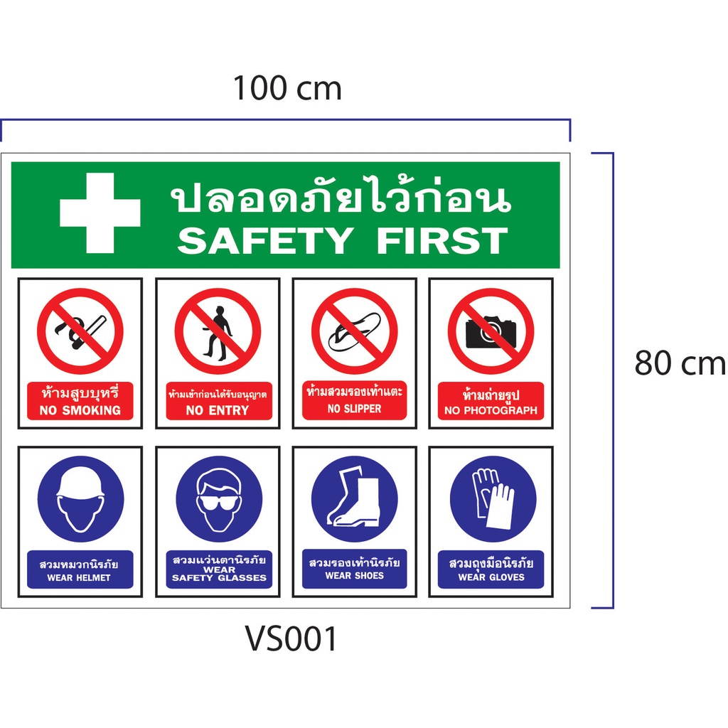 VL001 - ป้ายไวนิล ติดไซต์งานก่อสร้าง ปลอดภัยไว้ก่อน (มี 4 ขนาดให้เลือก) / พร้อมเจาะรูแขวน