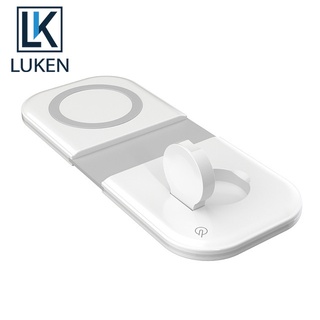 Luken 2 in 1 แท่นชาร์จไร้สาย แบบแม่เหล็ก พับได้ สําหรับ iP11 12 Pro Max 15W