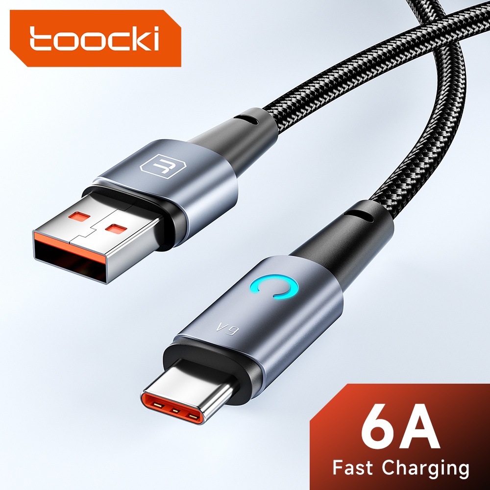 Toocki 6A USB Type C สายชาร์จเร็วมาก พร้อมไฟแสดงสถานะ LED สายชาร์จ Micro USB การส่งข้อมูล