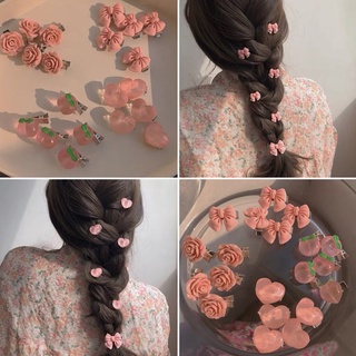 ชุดกิ๊บติดผม รูปดอกกุหลาบ หัวใจ โบ พีช ขนาดเล็ก น่ารัก สีชมพู DIY 5 ชิ้น