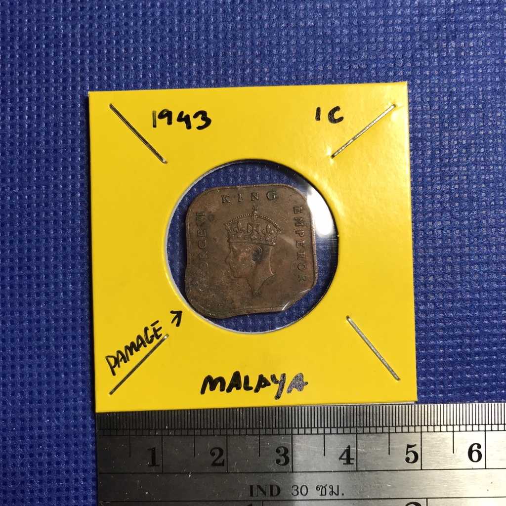 เหรียญเก่า#15298 ปี1943 Malaya 1 CENT เหรียญต่างประเทศ หายาก น่าสะสม