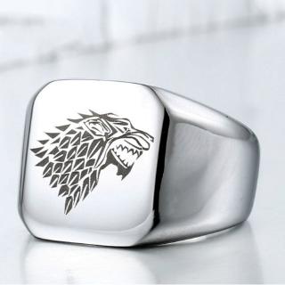 ใหม่ แหวนสเตนเลส ลาย Game of Thrones Ice Wolf House Stark of Winterfell สําหรับผู้ชาย