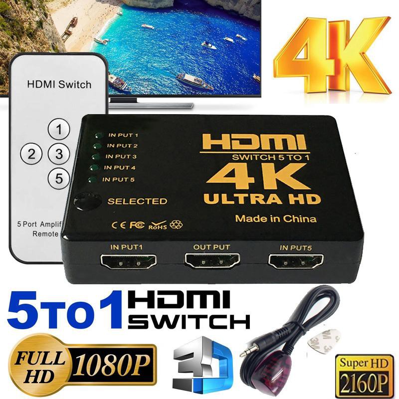 5 Ports Full HD Remote 1080P 3D HDMI Switch Selector 5 in 1 out ...