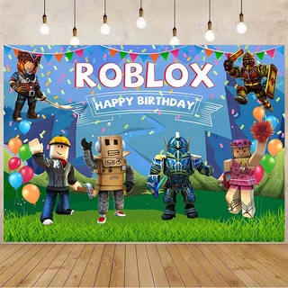 Roblox ฉากหลังวิดีโอเกม ธีมถ่ายภาพ ฉากหลังเด็ก งานเลี้ยงวันเกิด พื้นหลังผ้า ตกแต่งแบนเนอร์ 5x3 ฟุต