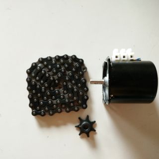 มอเตอร์เกียร์ พร้อมเฟือง และโซ่ 1 เมตร รอบต่ำ 2.5rpm ขนาด 14w 220v แกนหมุน 7mm ของแท้ ทนทาน