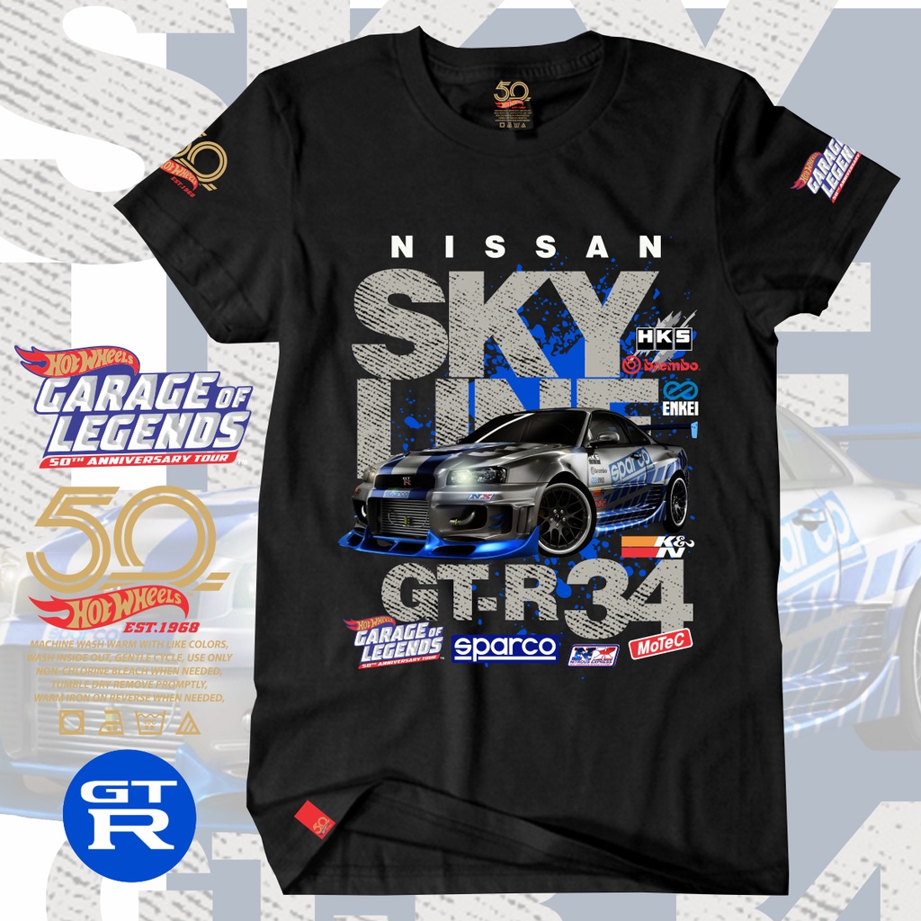 Hotwheel 50th Anniversarry Skyline GTR 34 Super Premium เสื้อยืดขนาดใหญ่ 4XL 5XL Hypebeast Streetwea