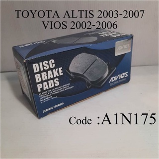 ADVICS ผ้าเบรคหน้า TOYOTA ALTIS 2002-2007 อัลติส ,Vios วิออส 2002-2006  (กล่องน้ำเงิน) A1N175