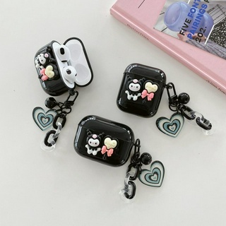 เคสหูฟัง ลายการ์ตูนคุโรมิ สีดํา พร้อมพวงกุญแจ สําหรับ airpods pro gen 2 1 2 3 pro