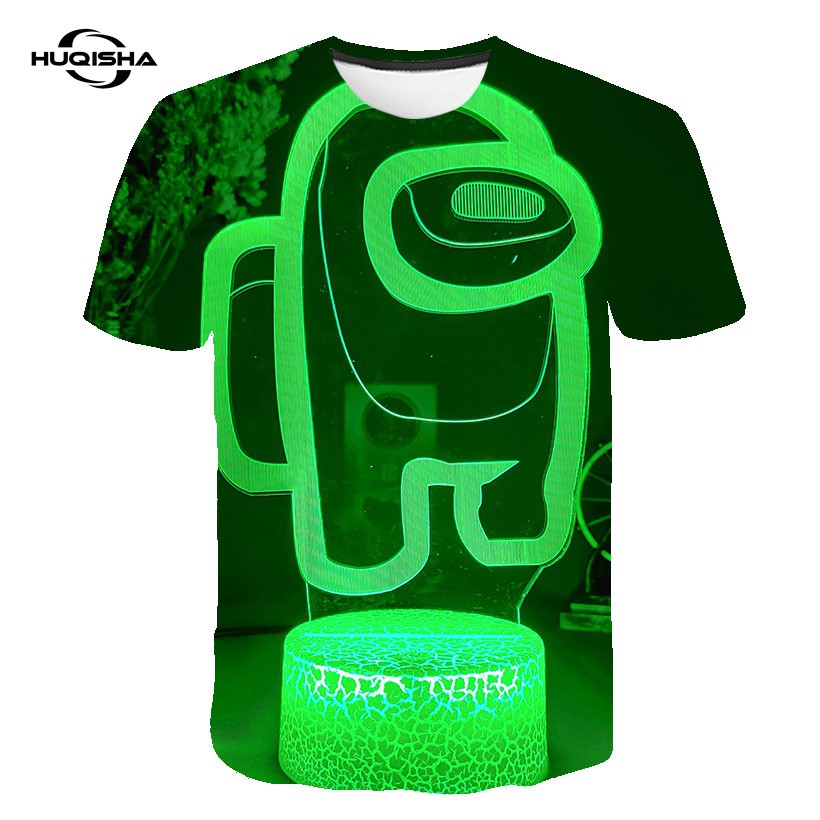 ใหม่ เสื้อยืดลําลอง แขนสั้น พิมพ์ลายการ์ตูนเกม 3D สีเขียวเรืองแสง แฟชั่นฤดูร้อน สําหรับผู้ชาย