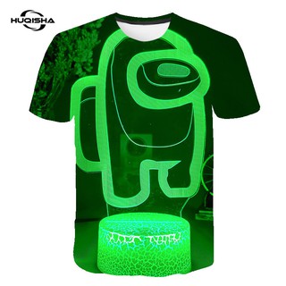 ใหม่ เสื้อยืดลําลอง แขนสั้น พิมพ์ลายการ์ตูนเกม 3D สีเขียวเรืองแสง แฟชั่นฤดูร้อน สําหรับผู้ชาย