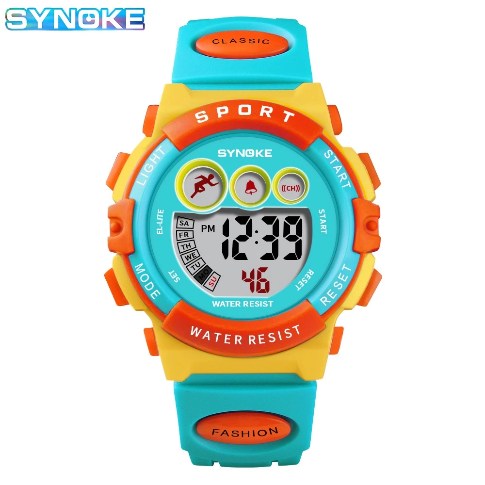 SYNOKE นาฬิกาข้อมือ ดิจิทัล LED กันน้ำ มัลติฟังก์ชัน สำหรับเด็ก