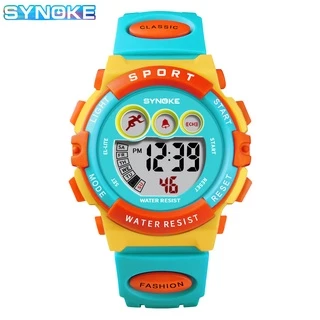 SYNOKE นาฬิกาข้อมือ ดิจิทัล LED กันน้ำ มัลติฟังก์ชัน สำหรับเด็ก