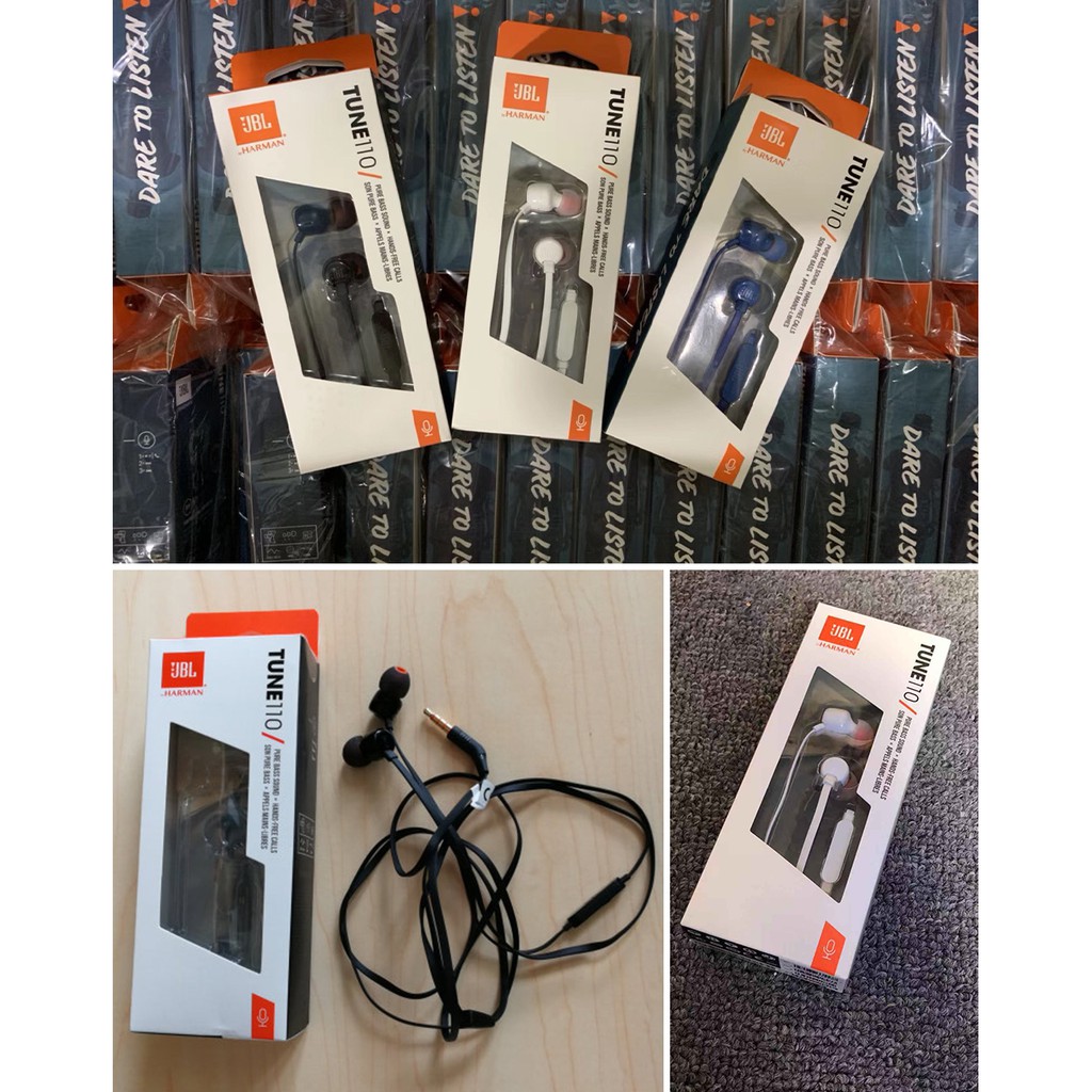 JBL T110 เสียงเบสชุดหูฟังสเตอริโอชนิดใส่ในหูพร้อมสาย 3.5 มม. สำหรับหูฟังไมโครโฟนกีฬาเพลง