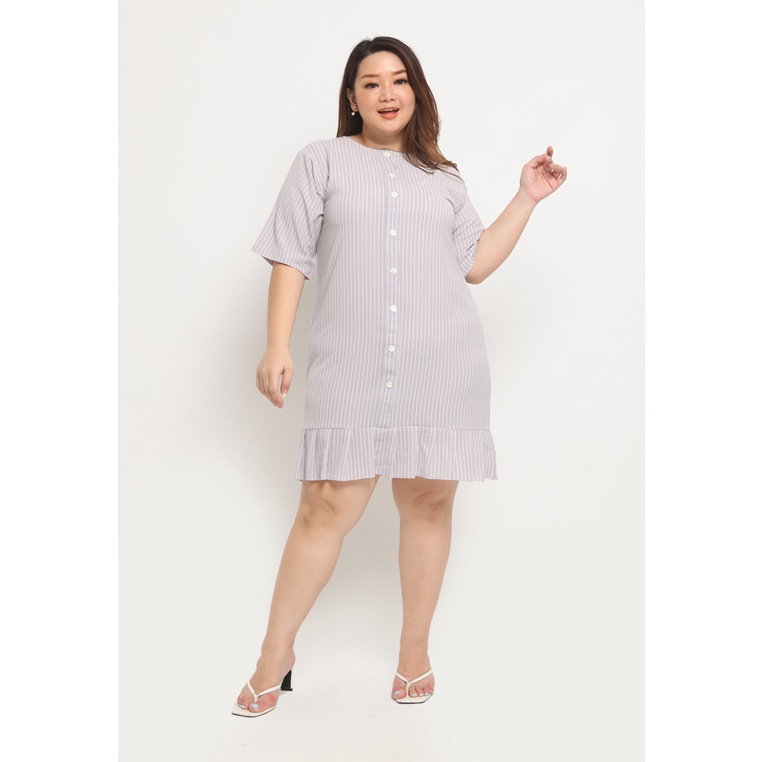 Xtramiles - Catherine Dress Light Grey | Casual Dress Bubble Crepe Big Size Jumbo LD Up to 124