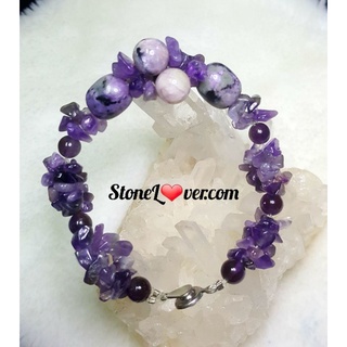 #Charoite #Amethyst#สร้อยข้อมือหินชารอยต์+หินอเมทิสต์