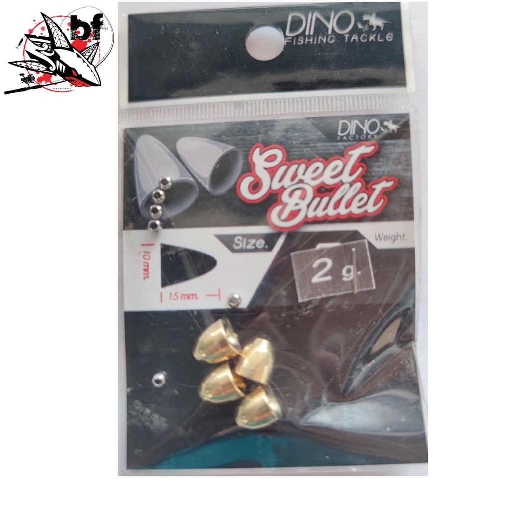 Sweet bullet  DINO ตะกั่วหลุมหนอน สีทอง สำหรับ หนอนยาง ปลายาง 1ซอง 4ลูก พร้อมลูกปัด 2/3/5 กรัม