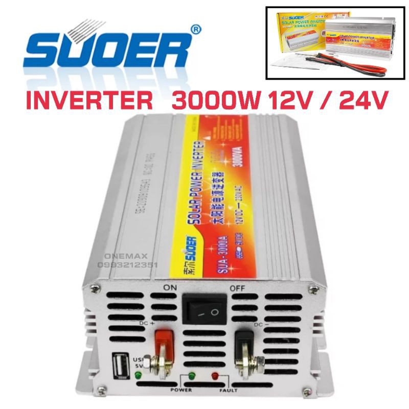 SUOER อินเวอร์เตอร์ 3000W 12V/24V (ตัวเลือก 12V หรือ 24V) Power Inverter เครื่องแปลงไฟรถเป็นไฟบ้าน รุ่น SUA-3000A