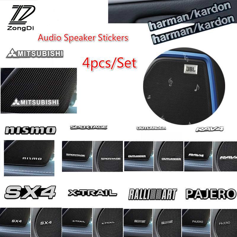 สติ๊กเกอร์เครื่องเสียงรถยนต์  4pcs Car Styling 3D Aluminum Audio Video Speaker Stickers For Mitsubishi X-trail Harman/Kardon JBL Accessories