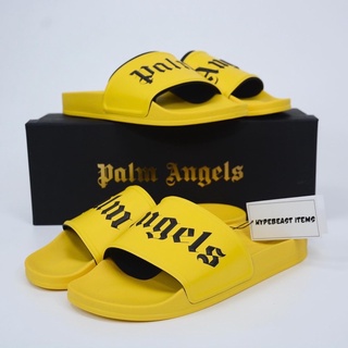 Palm Angels yellow rubber logo slides