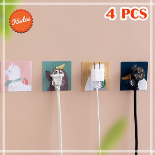 KUDOSTH (4 ชิ้น) CM-PLUG-HOLDER ที่แขวนหัวปลั๊ก ที่จัดระเบียบหัวปลั๊กไฟ กาวนาโน ลอกออกได้ ไม่ต้องเจาะ ลายการ์ตูน