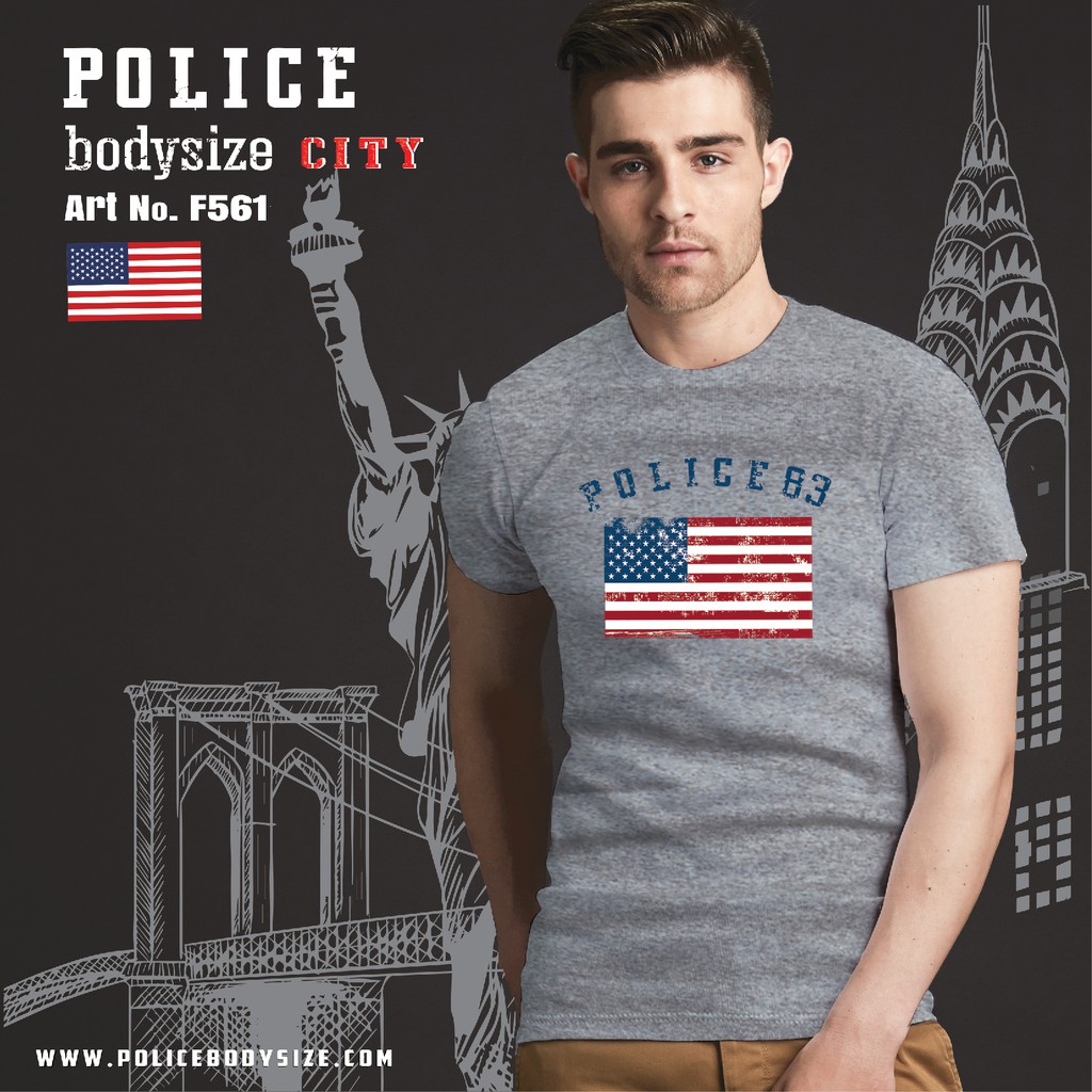 Police เสื้อยืดลายธงชาติอเมริกา Slim fit ทรงพอดีตัว ขาว,ดำ,เทา (รหัส : F561,B372,X108) — صورة 2