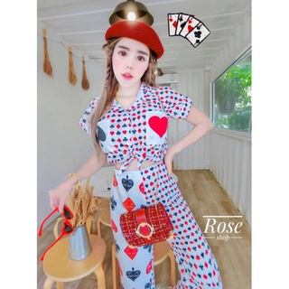 เซ็ตเสื้อ+กางเกง โพดำ โพแดง ดอกจิ๊ก  ปังเเน่นอนคร่า
