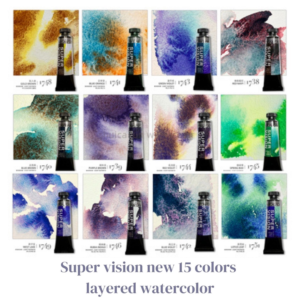 สูตรใหม่ สีน้ำ Super Vision 2022 15 สีใหม่ล่าสุด กระจายตัวเป็น 2 สี แบ่งขาย 1ml. 2ml.