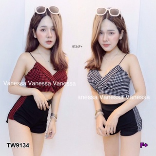 👗Pfashion [ส่งไว!!🚛] P9134 set 2 ชิ้น เสื้อสายเดี่ยวลายชิโนริ + กางเกงขาสั้น Set of 2 pieces, single-breasted