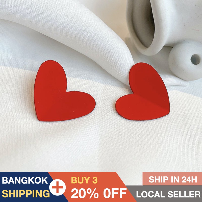 Fashion Red Heart Earrings ต่างหูหัวใจแดงใหญ่