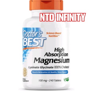 นำเข้า🇺🇸(Exp01/24) Doctors Best High Absorption Magnesium Glycinate Lysinate, 100% Chelated 100 mg, 240 Count