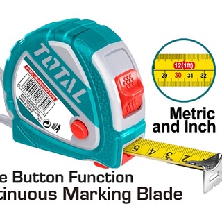 ตลับเมตร สายวัด Steel Measuring Tape TOTAL ขนาด 5M x 19mm รุ่น ตลับหุ้มยาง TMT126051E และ ขนาด 5M x 25mm รุ่น TMT126352E