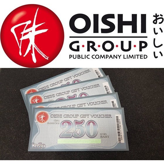 บัตรรับประทานอาหาร ในเครือโออิชิ ที่ร้าน Oishi, Shabushi, Nikuya, Kakashi พลาซ่า มูลค่าใบละ 250บาท