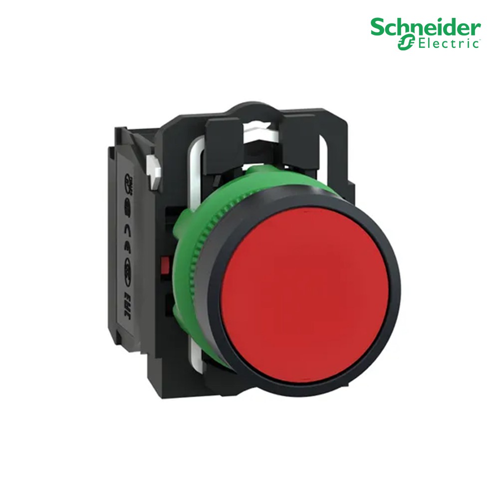 Schneider Electric - Push button switch,สวิตช์ปุ่มกดหัวเรียบ - กดเด้งกลับ ,ขนาด 22 มม, สีแดง, 1NC_XB