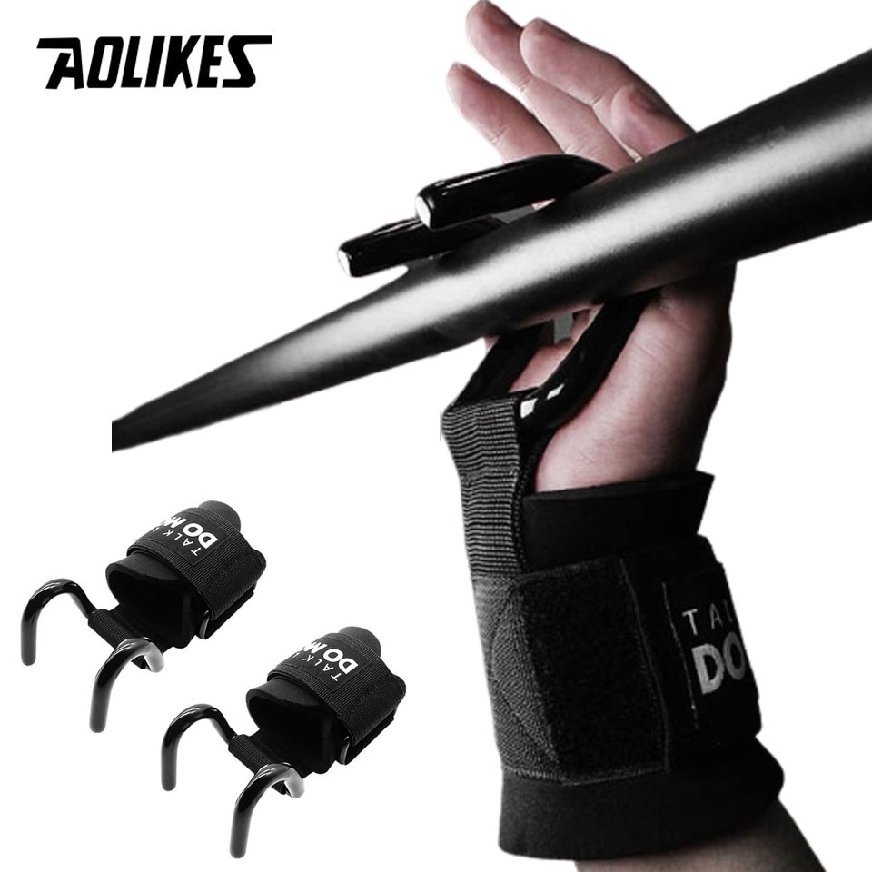 Aolikes ตะขอยกน้ําหนัก / สายรัดข้อมือ สําหรับฟิตเนส 2 ชิ้น