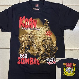 เสื้อยืด แขนสั้น พิมพ์ลาย Korn Rob Zombie สีดํา